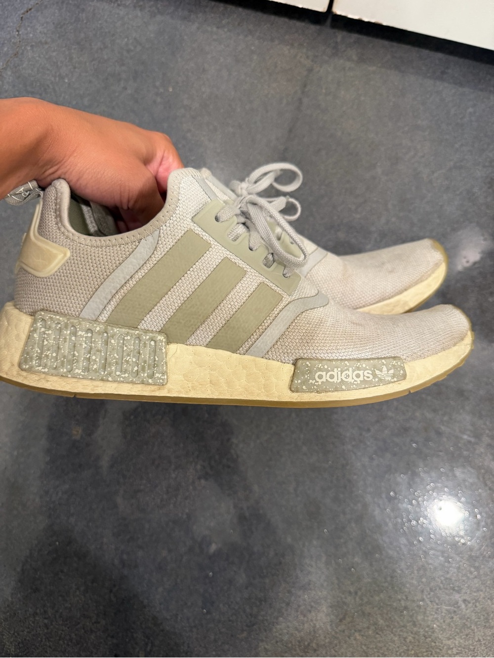 adidas NMD R1 Sneakers in Light Gray and Cream